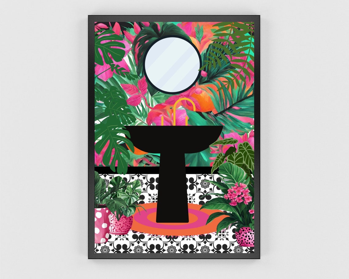 Botanical Tropical Bathroom Sink Wall Art Print Bathroom Tile Plants Print Eclectic Gallery Wall Bathroom Decor Boho Bath And Plants Art - Image 3
