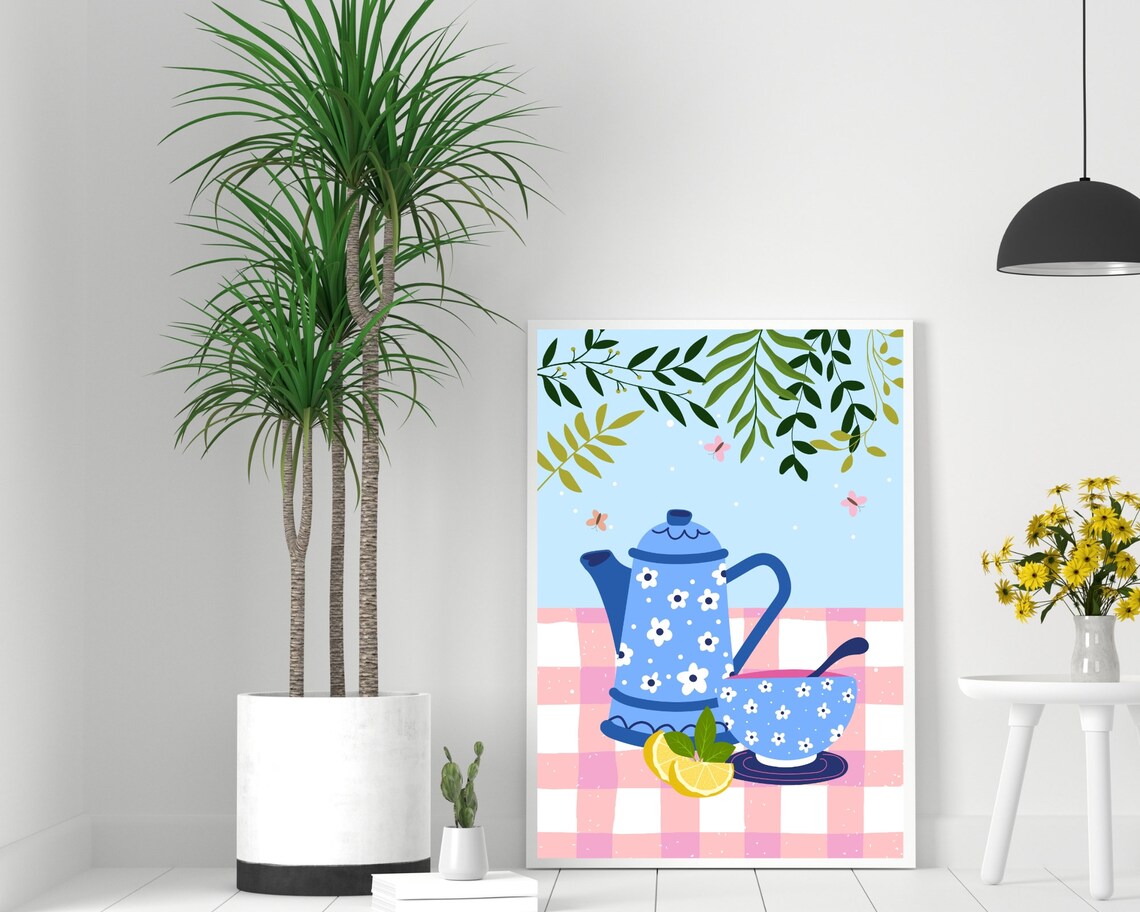 Retro Teacups Art Print, Kitchen Gallery Wall - Image 3