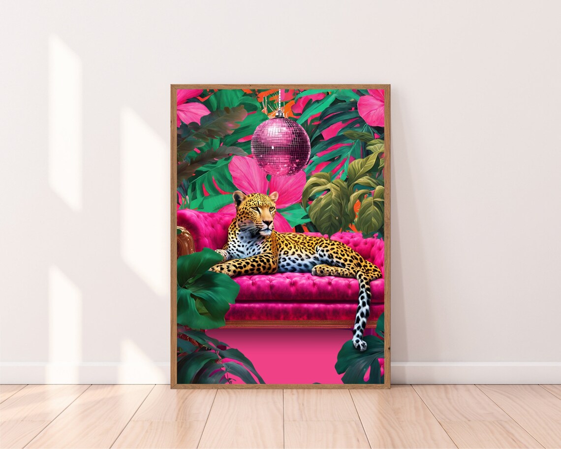 Leopard Lounging On A Sofa, Maximalist Art Print - Image 2