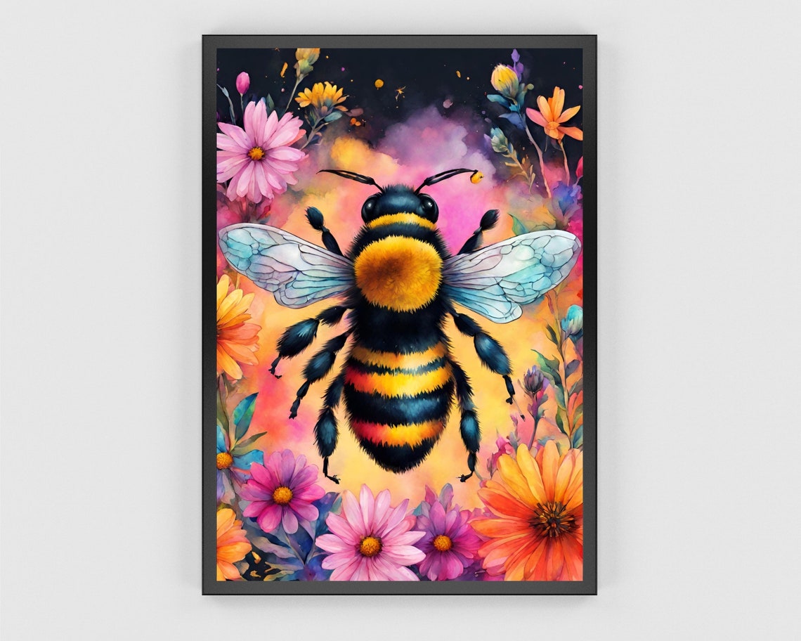 Bumblebee Floral Garden Art Watercolor Bloom Pollinator Wall Print - Image 3