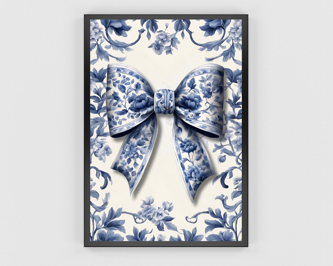 Blue And White Floral Bow On Matching Porcelain Background Poster - Image 3