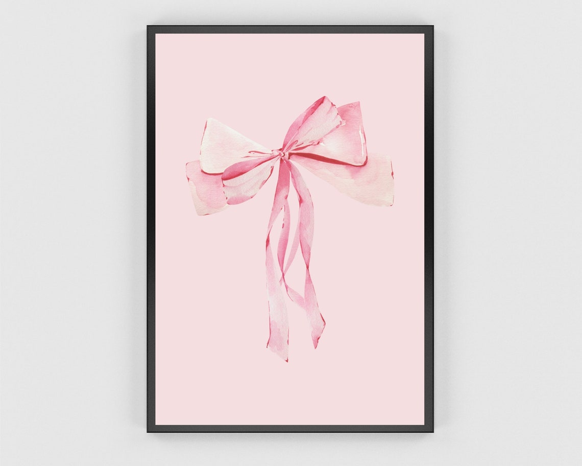 Watercolor Pink Bow On Pale Pink Minimalist Ribbon Art Poster - Image 3