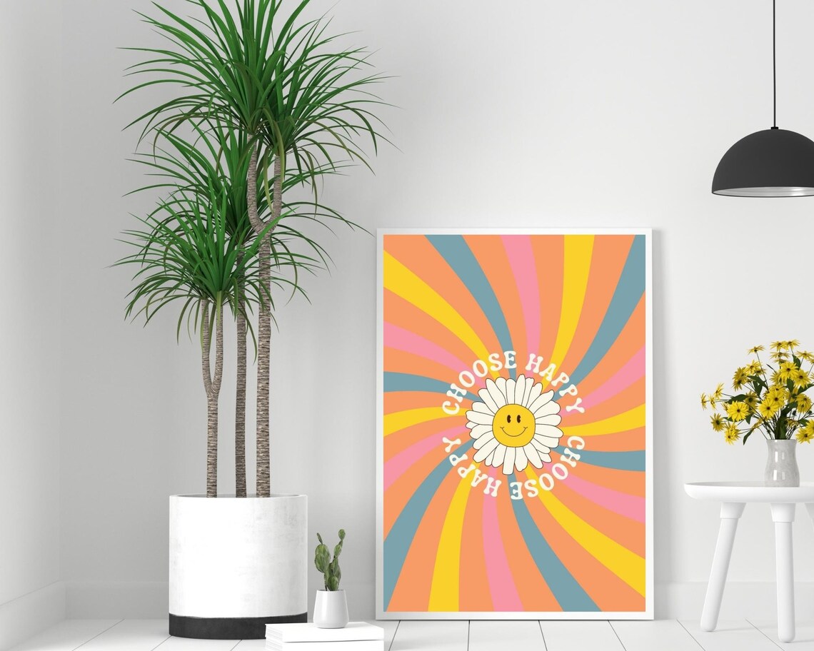 Choose Happy Retro Smiley Face Art Print - Image 2