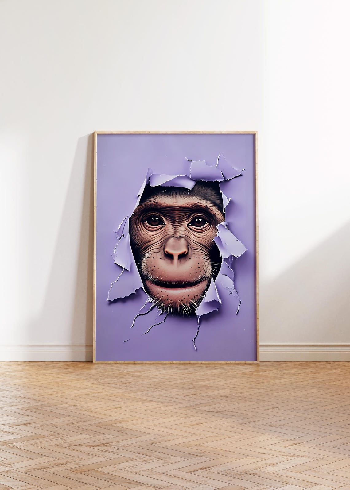 Smiling Monkey Face Bursting Through Torn Paper 3D Pop Poster