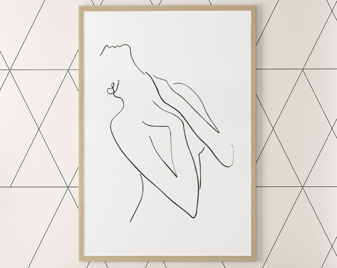 Female Figure Single Line Art Drawing Minimalist Nude Abstract Poster