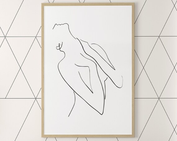 Female Figure Single Line Art Drawing Minimalist Nude Abstract Poster