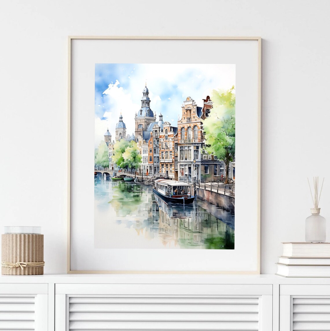 Amsterdam Canal Houses Historic Boat Architecture Watercolor Poster - Image 3
