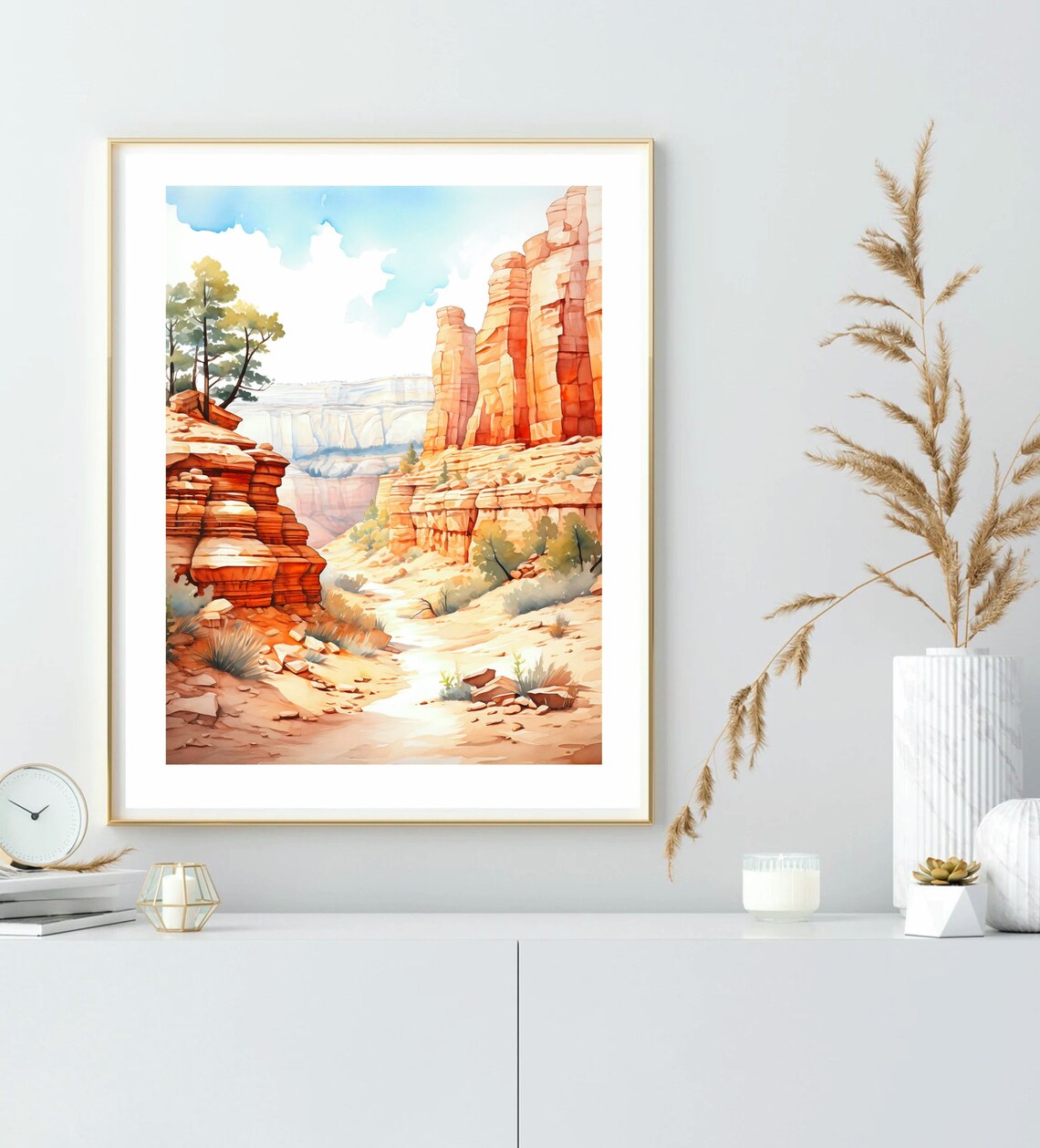 Red Rock Desert Canyon Trail Sandstone Spires Watercolor Poster - Image 3