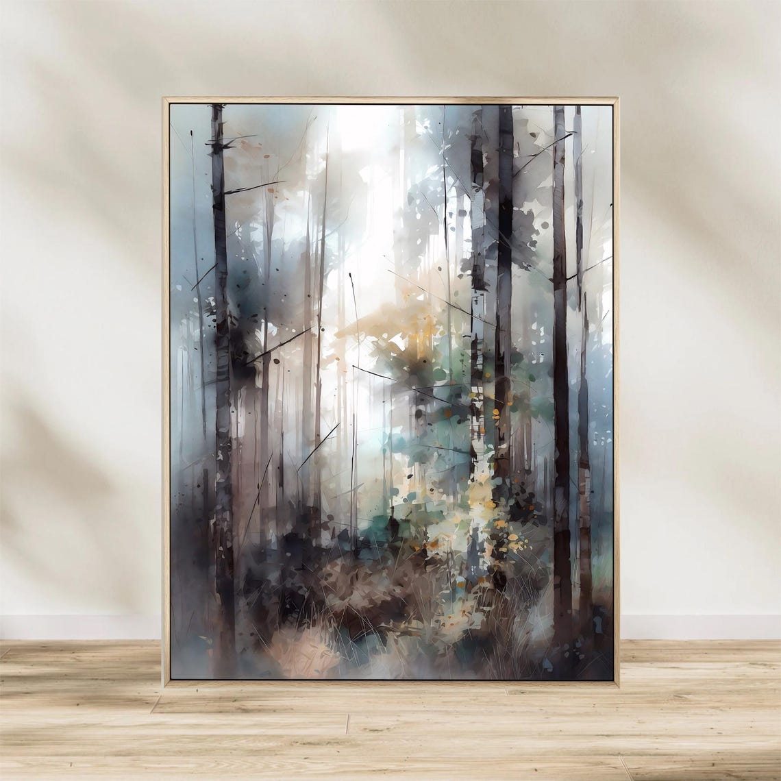 Tall Misty Pine Trees Soft White Light Dreamy Watercolor Forest Poster - Image 2