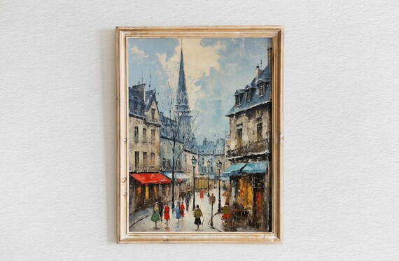 Paris Street Church Spire Rainy Day Cafe Scene Cityscape Poster