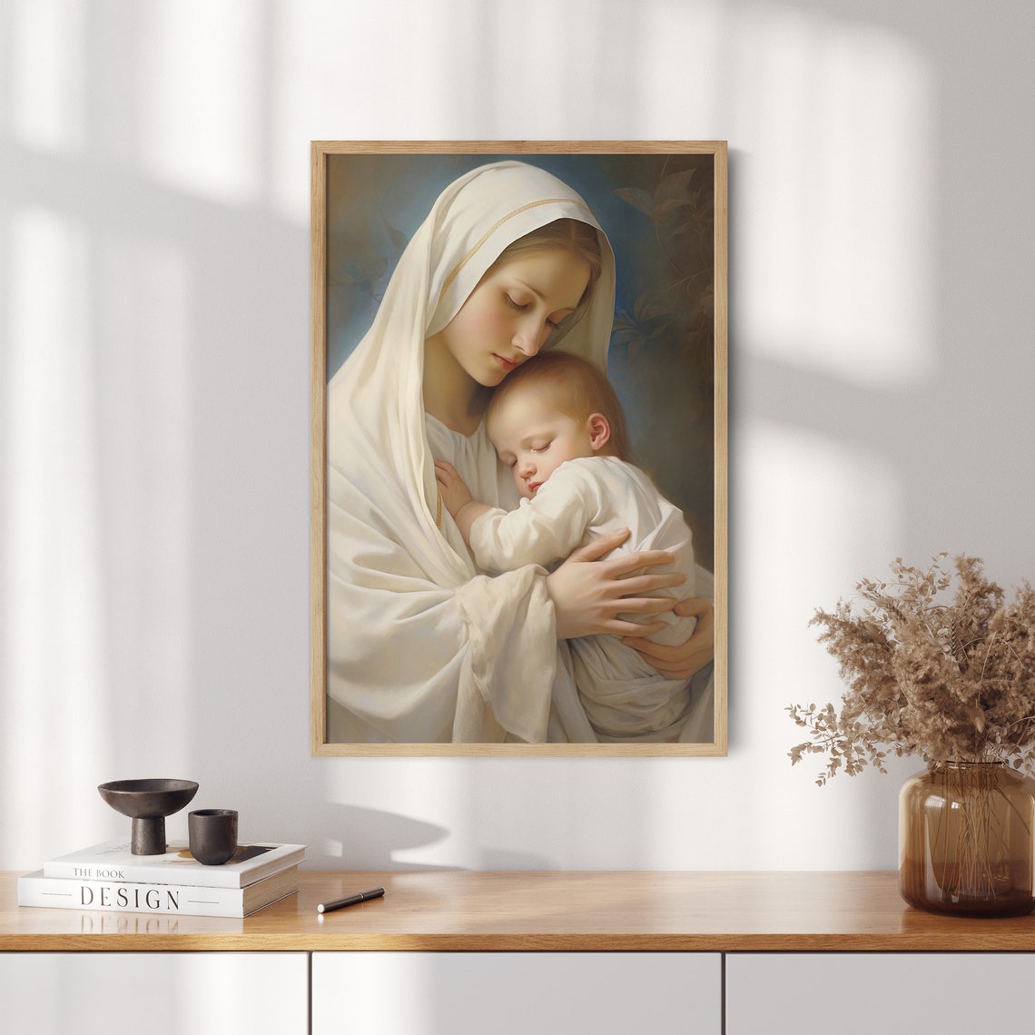 Virgin Mary Holding Baby Jesus Sleeping Child Catholic Art Poster - Image 2
