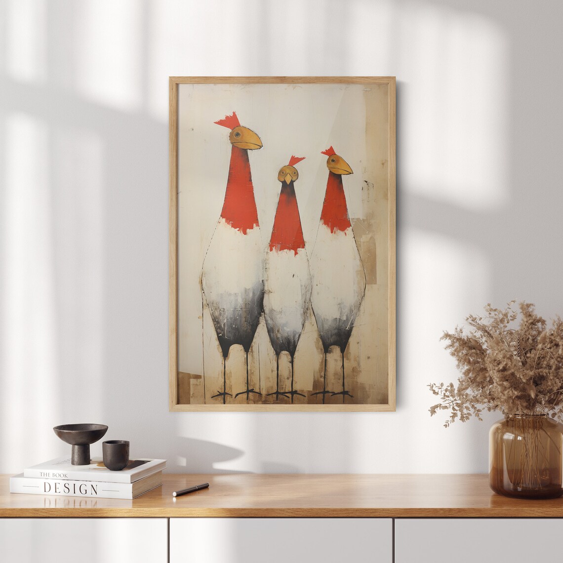Trio of Funny Chickens Quirky Farmhouse Hen Country Kitchen Poster - Image 2