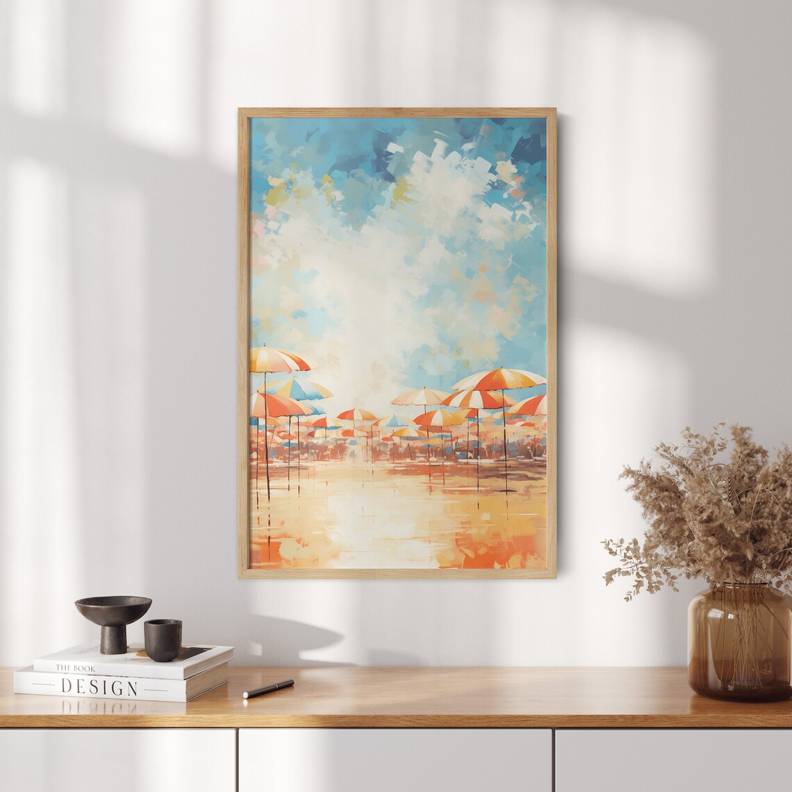 Beach Umbrellas Coastal Impressionist Shore Scene Art Poster - Image 2