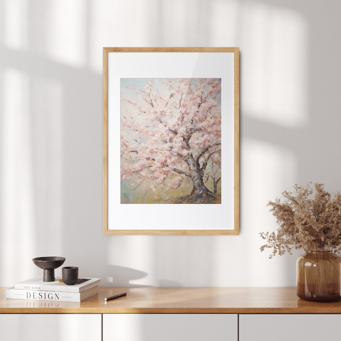 Soft Pink Cherry Blossom Tree in Full Bloom Oil Painting Poster - Image 2