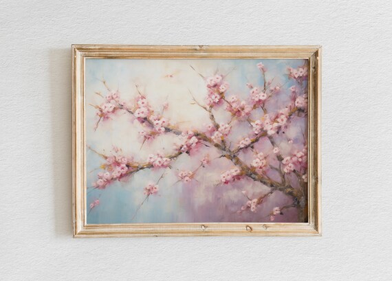 Sakura Symphony Van Gogh Inspired Branch In Gentle Hues Oil Painting Of Blossoming Tree Poster Wall Art Sakura Painting
