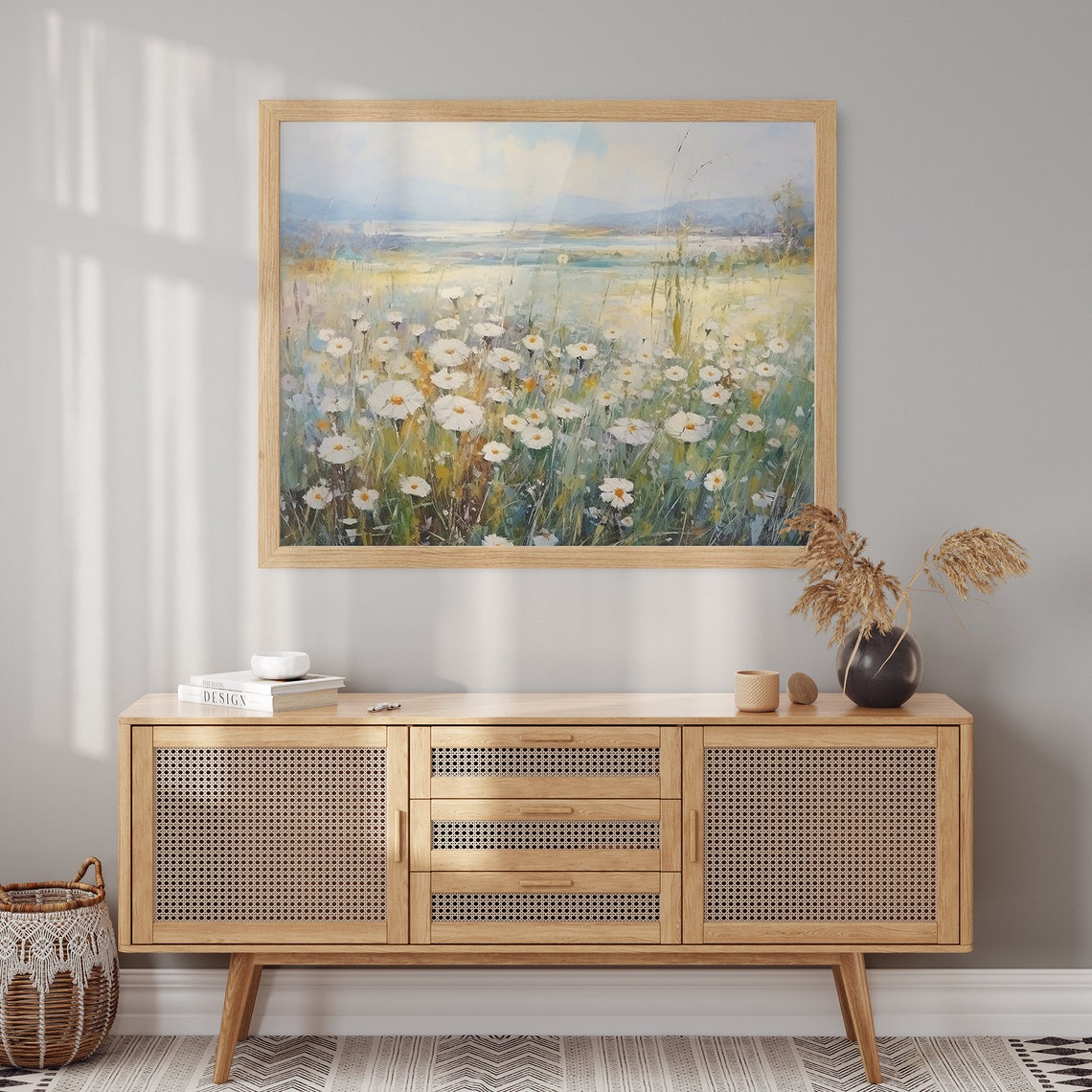 Whispers Of Spring Enchanting Wildflower Field In Oil Poster Wall Art Oil Painting Landscape Painting Spring Wall Art - Image 2