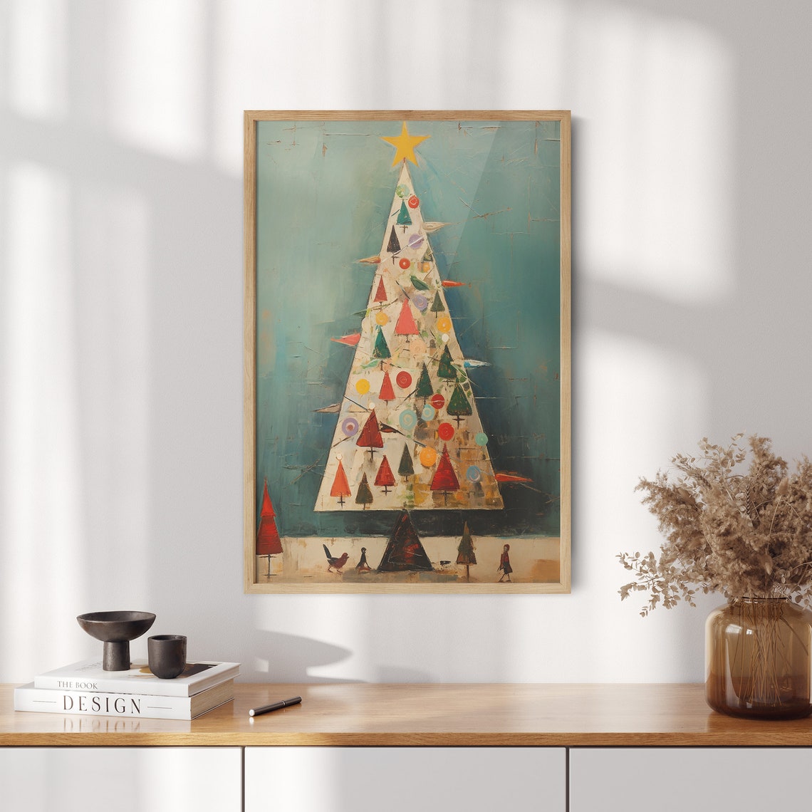 White Christmas Tree Mini Trees Yellow Star Whimsical Holiday Poster - Image 2