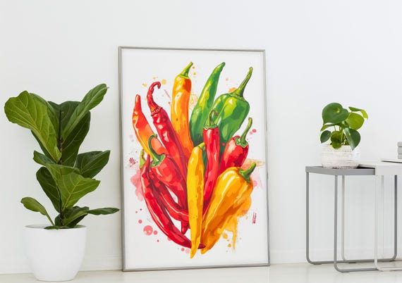 Chili Pepper Kitchen Art Vintage Style Print