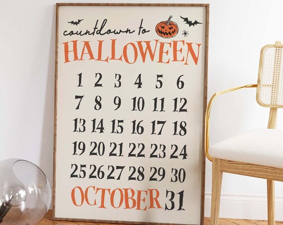 Countdown to Halloween October Calendar Art Poster for Fall Decor