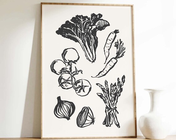 Vegetables Print Art Neutral Kitchen Decor Foodie Art Poster Cute Trendy Wall Art Veggies Art Print