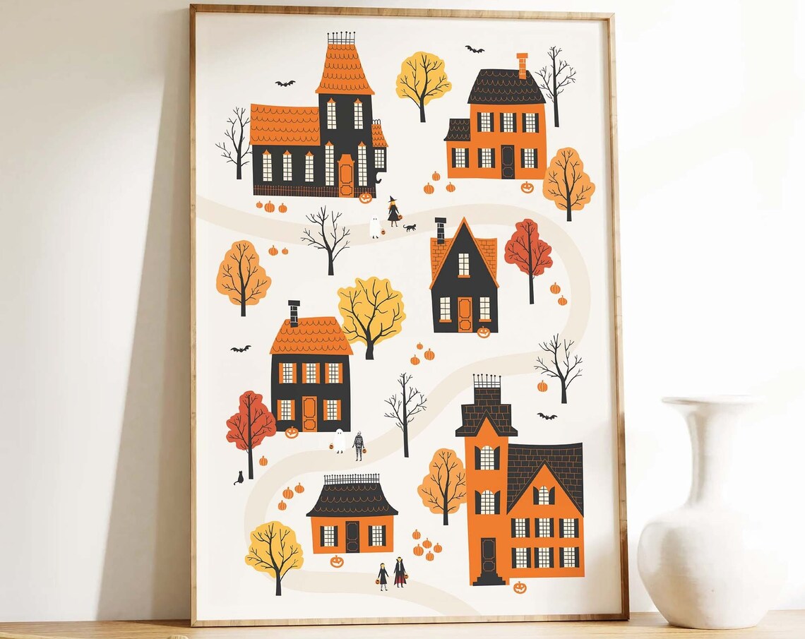 Cozy Halloween Village Haunted Houses Art Poster for Spooky Decor - Image 4