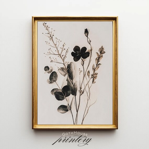 Gothic Botanical Print, Dark Floral Art Poster