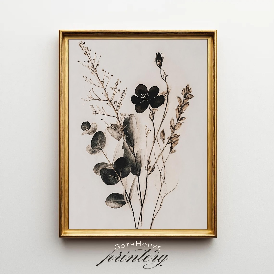 Gothic Botanical Print, Dark Floral Art Poster