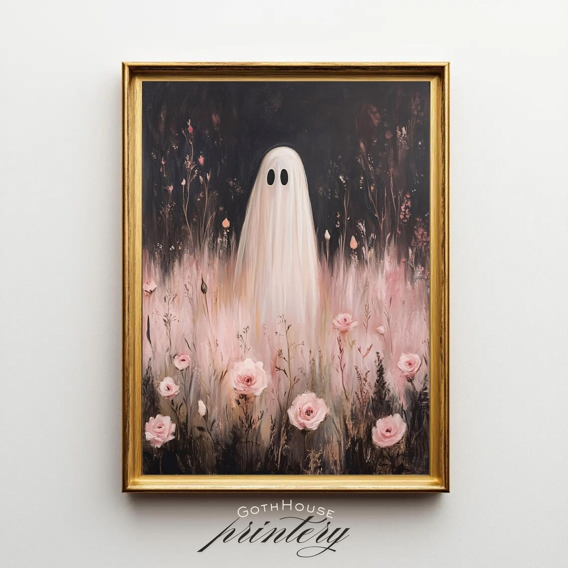 Pink Floral Print Vintage Halloween Wall Art