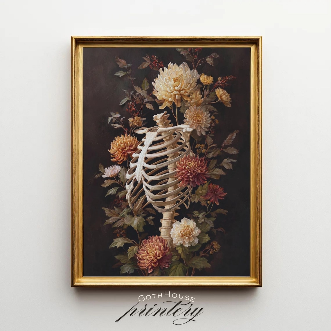 Gothic Floral Skeleton Vintage Macabre Botanical Dark Academia Art Print