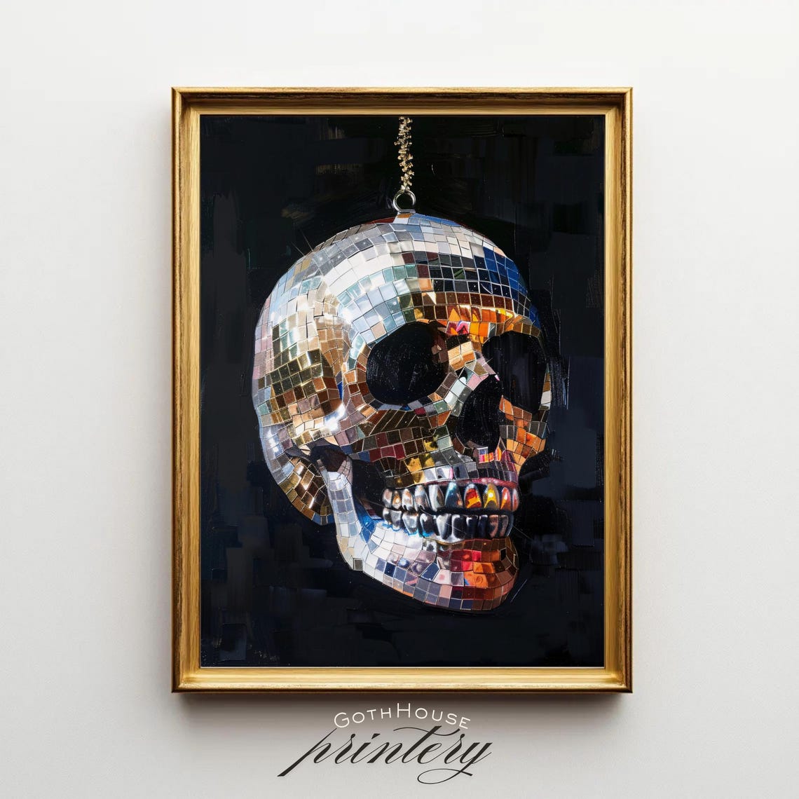 Disco Ball Skull Goth Glam Poster Print