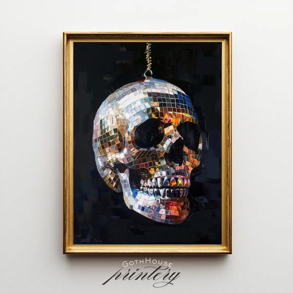 Disco Ball Skull Goth Glam Poster Print