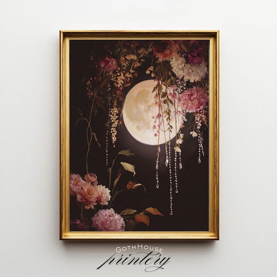 Floral Moon Print Witchy Gothic Botanical Wall Art