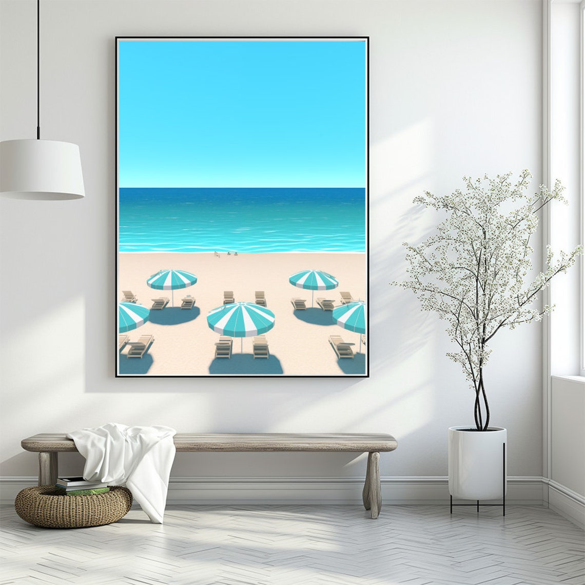 Tropical Ocean Beach Umbrellas Minimalist Coastal Art Poster - Image 3