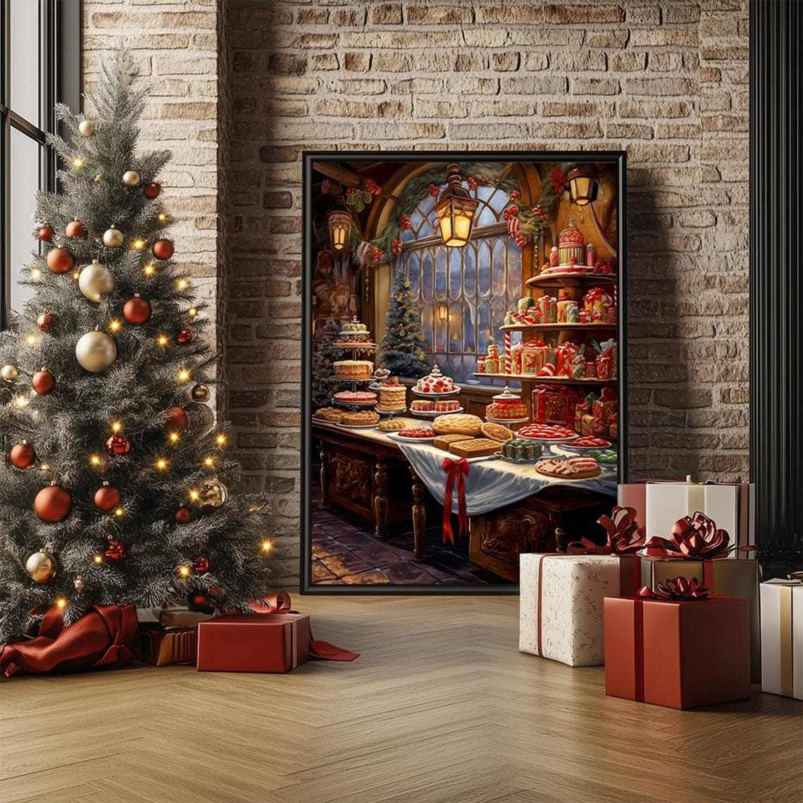 Vintage Bakery Christmas Sweets Display Table Painting Poster - Image 2