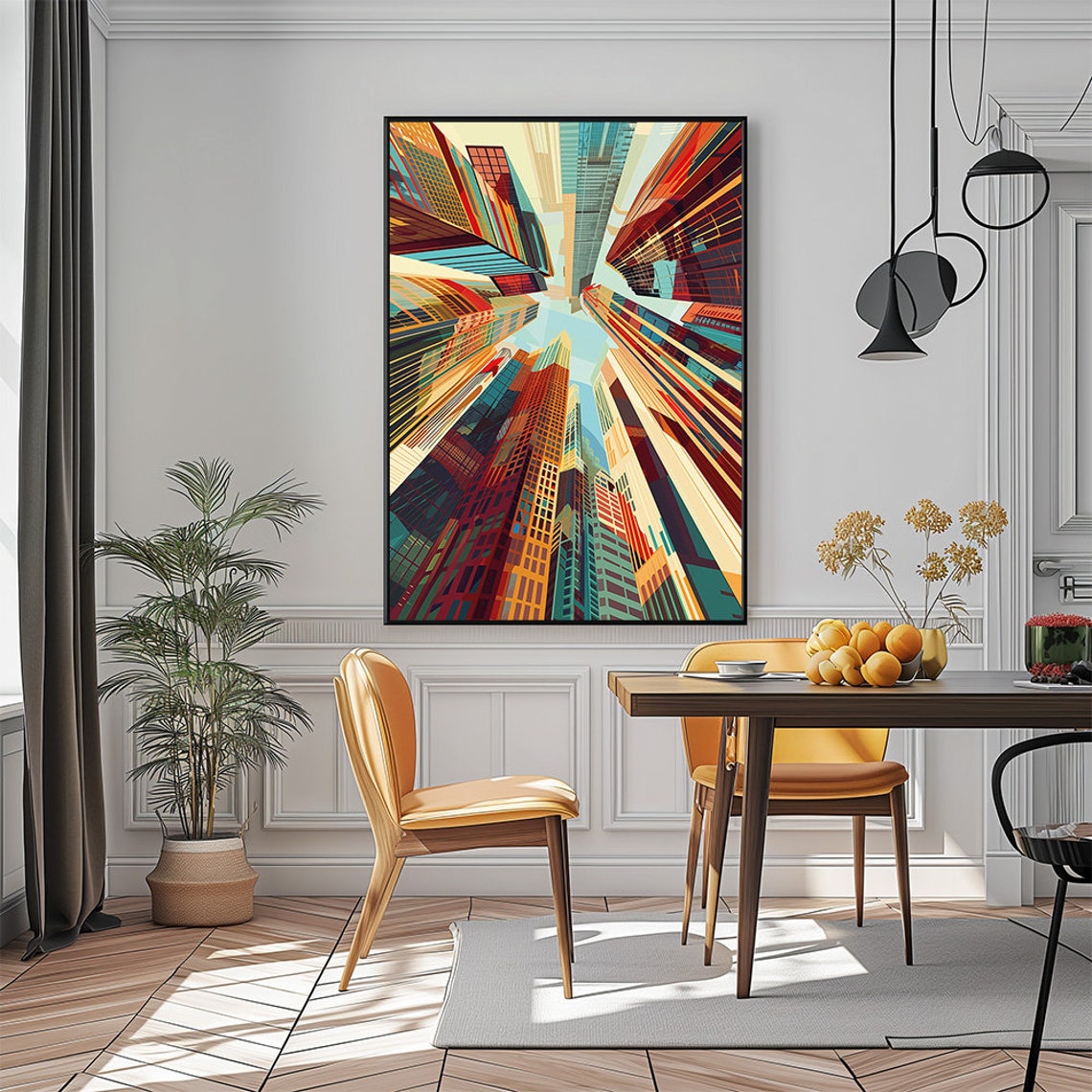 Colorful Skyscrapers Looking Up Dynamic Modern City Art Print - Image 3