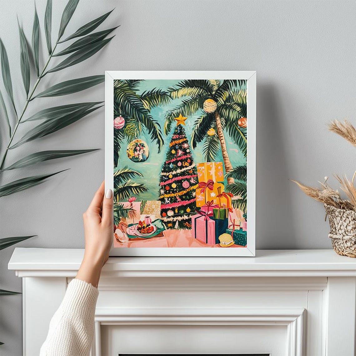 Tropical Christmas Tree with Palm Trees Beach Holiday Poster - Image 3