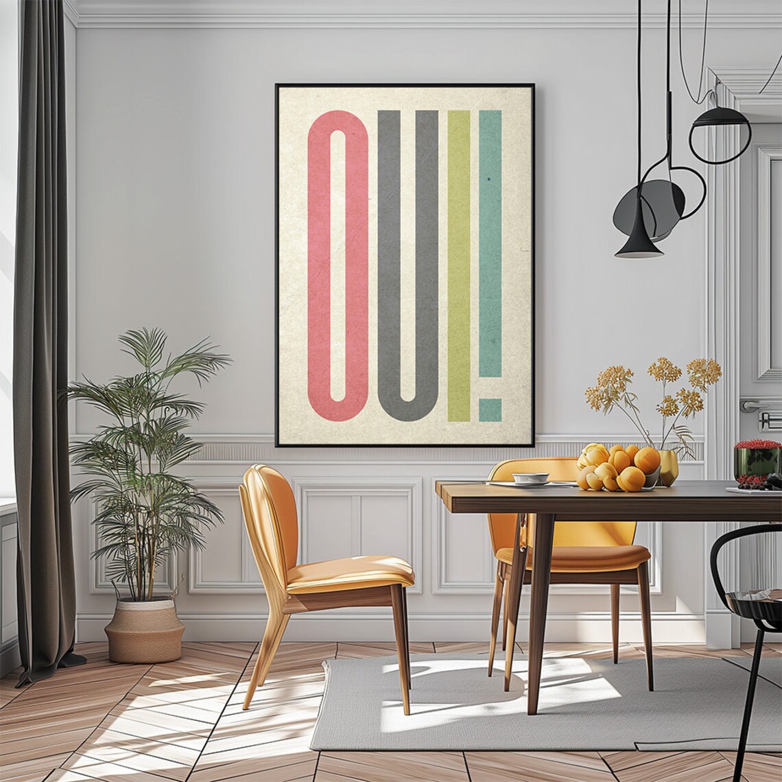 Oui Colorful Retro French Typography Exclamation Wall Poster