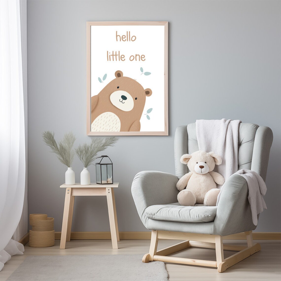 Hello Little One Adorable Brown Bear Baby Room Nursery Poster - Image 2