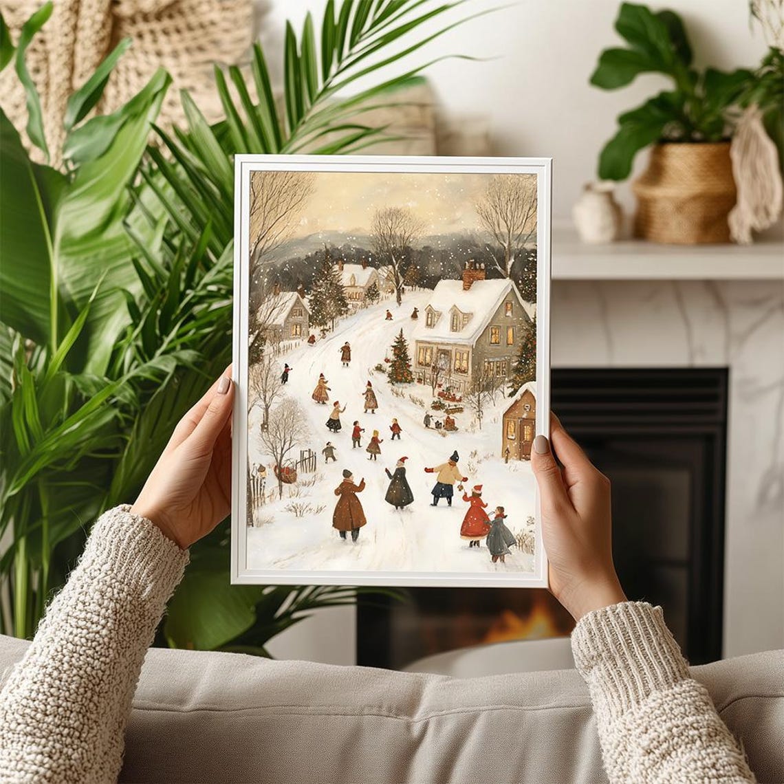 Rustic Winter Village Snow Scene Poster With Vintage Christmas Charm - Image 3
