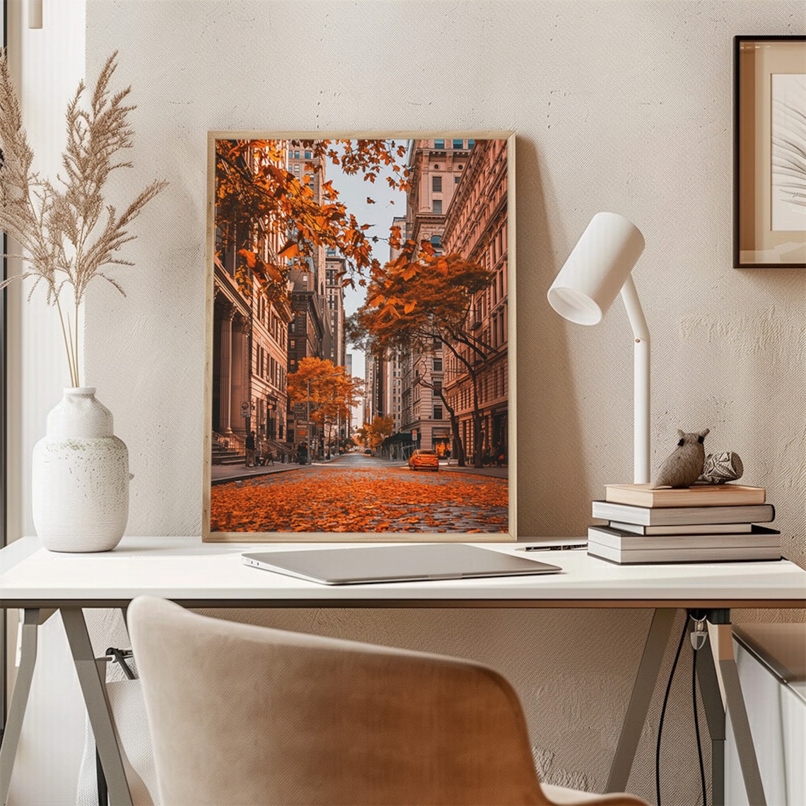 New York City Autumn Street Orange Fallen Leaves Wall Poster