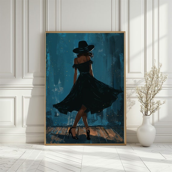 Elegant Woman In Black Melancholic Poster Mystic Lady Dancing Chic Stylish Fashion Silhouette Art Print