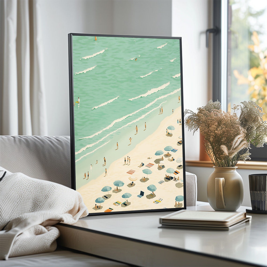 Aerial Beach Umbrellas Turquoise Sea Summer Minimalist Wall Print - Image 3