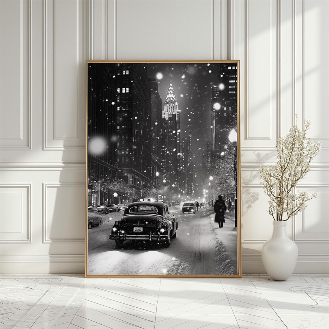 Vintage Winter Cityscape Poster, New York Travel Print