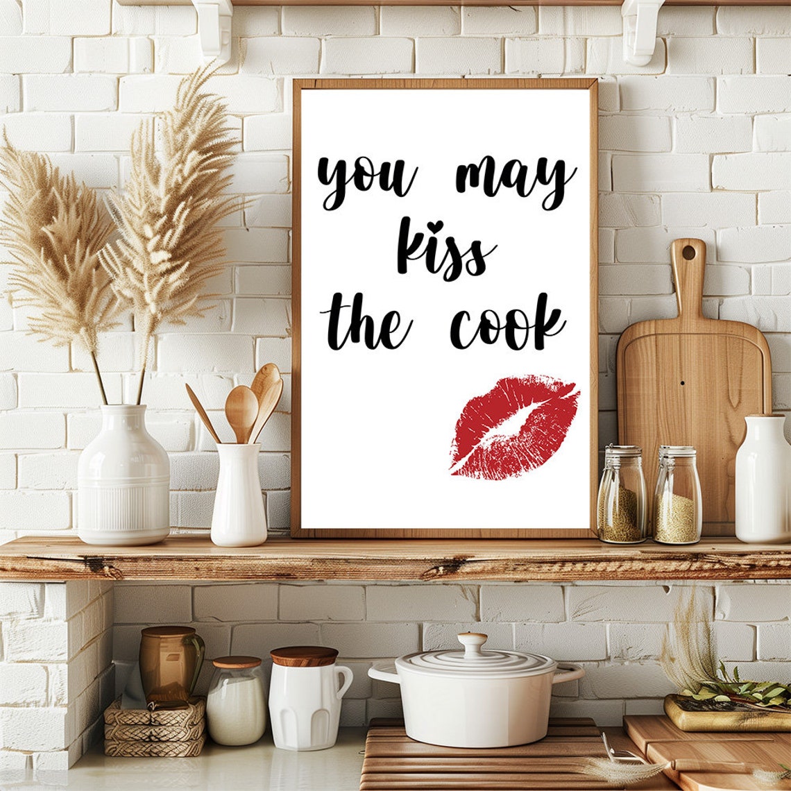 You May Kiss the Cook Kitchen Quote Typography Wall Decor Poster - Image 2