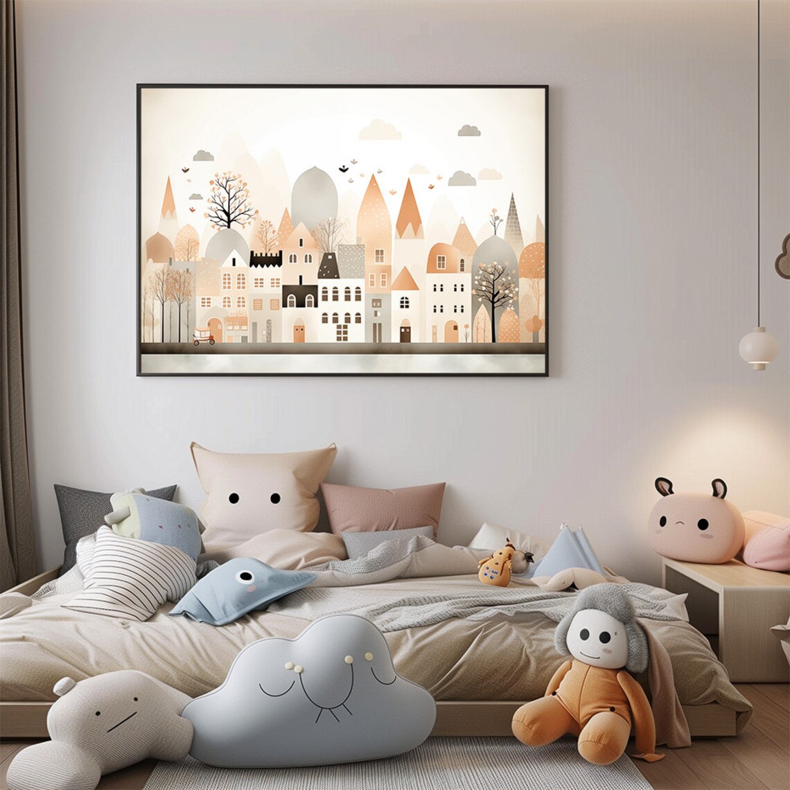 Nordic Neutral Storybook Townscape Scandinavian Minimalist Art Print - Image 3