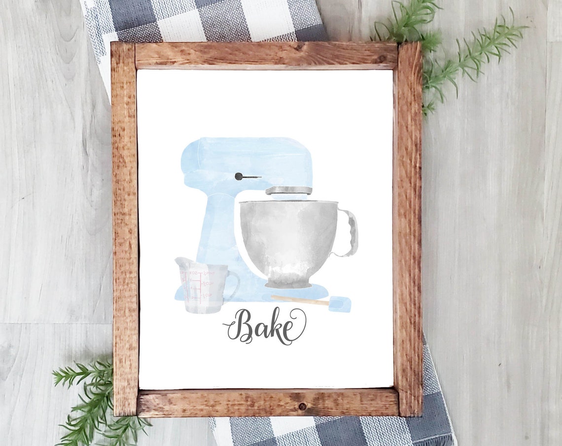 Light Blue Watercolor Stand Mixer Bake Kitchen Cooking Art Poster - Image 3