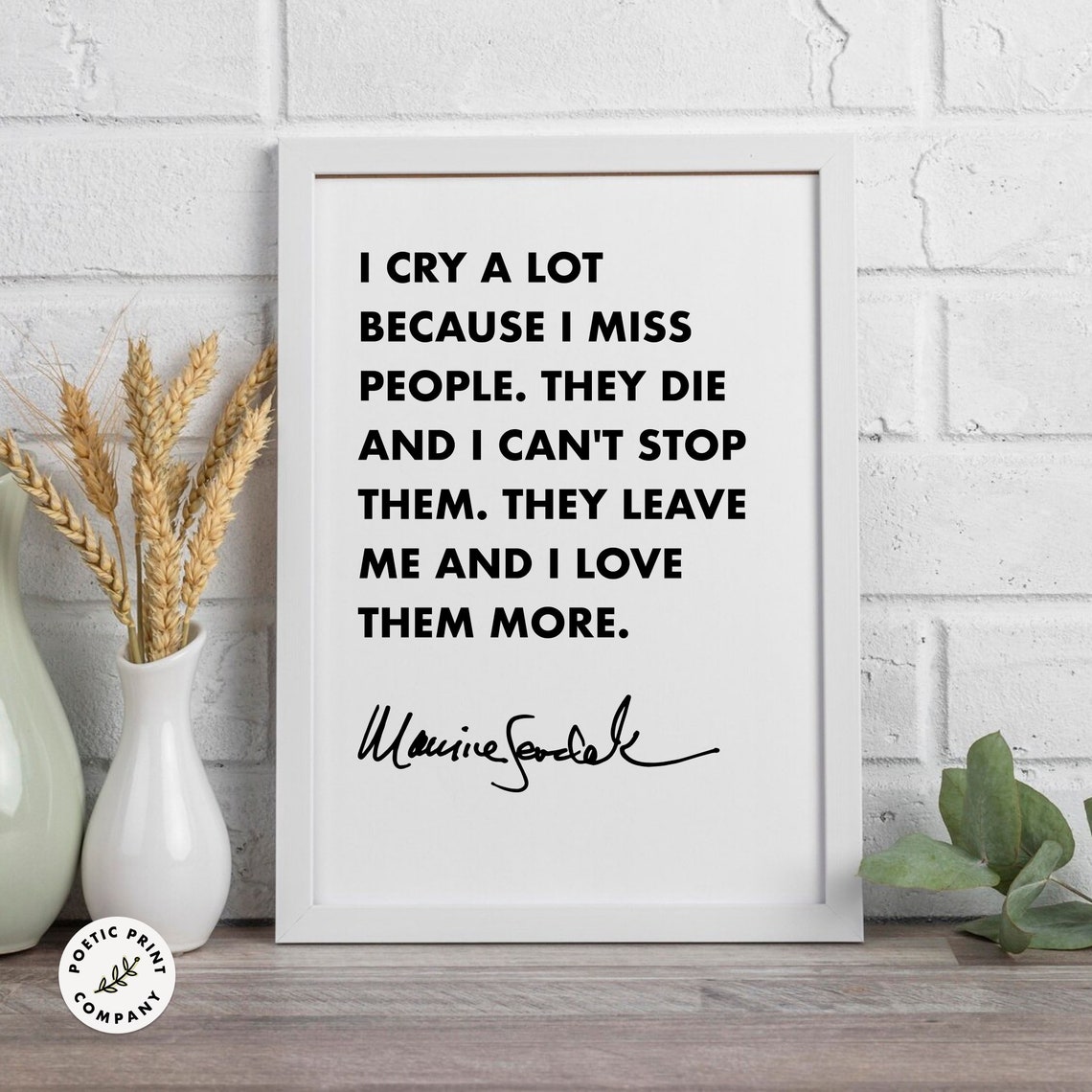 Maurice Sendak I Cry A Lot Because I Miss People Quote Wall Art - Image 6