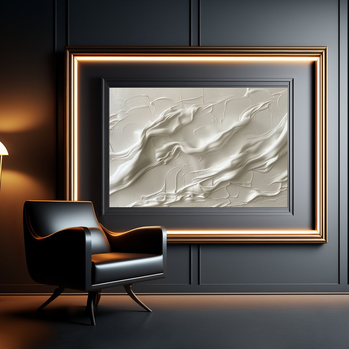 White Silk Waves Flowing Abstract Neutral Textured Painting Poster - Image 3
