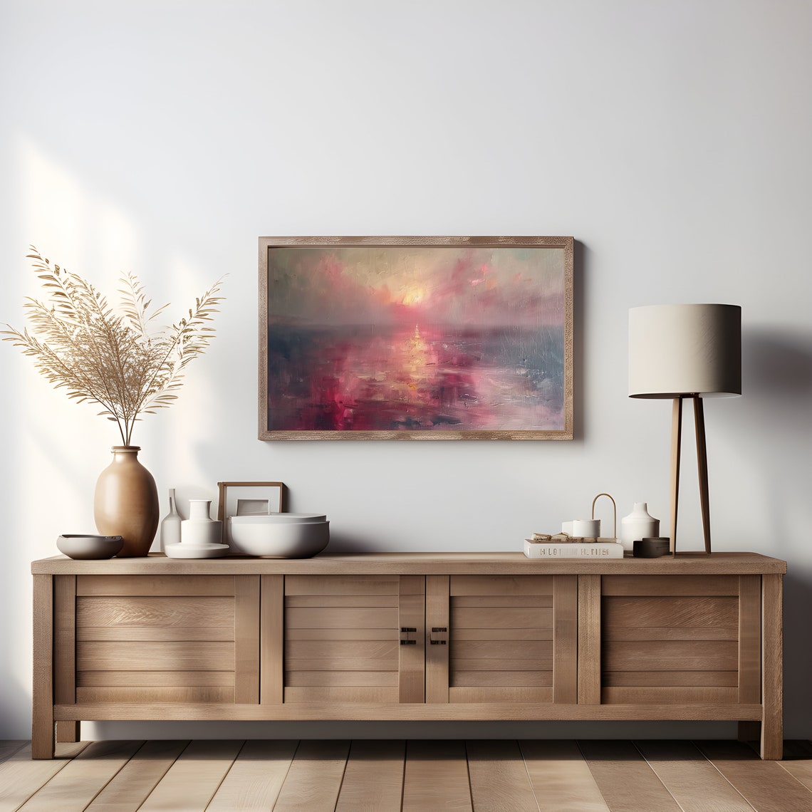 Pink Abstract Sunset Seascape Textured Blush Ocean Painting Poster - Image 4