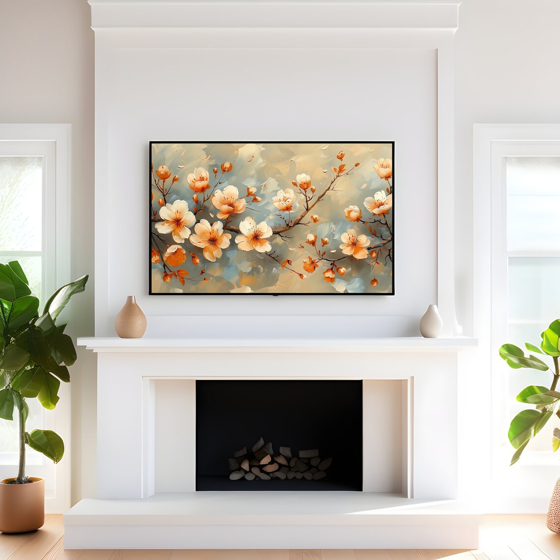 White Cherry Blossom Branch Soft Neutral Floral Painting Poster - Image 4